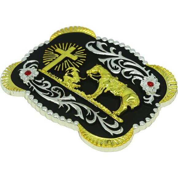 Nocona Oval Cowboy Prayer Belt Buckle – West 20 Saddle Co Women Flower Golden Religion Cross Kneeling Prayer And Horse Design Belt Buckles
